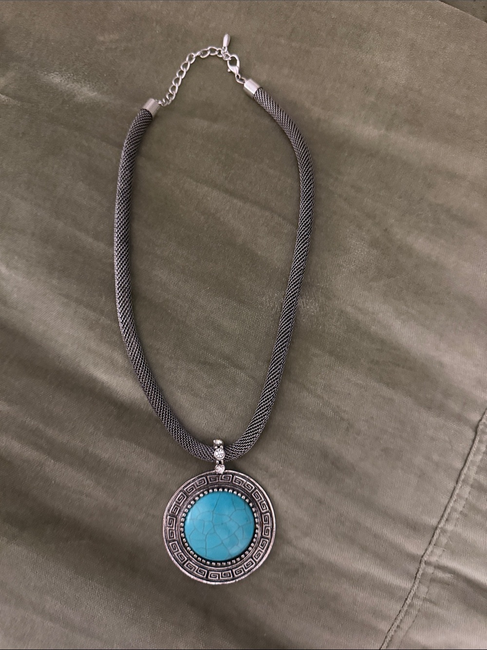 Turquoise Stone Silver Pendant Necklace - Women Jewelry